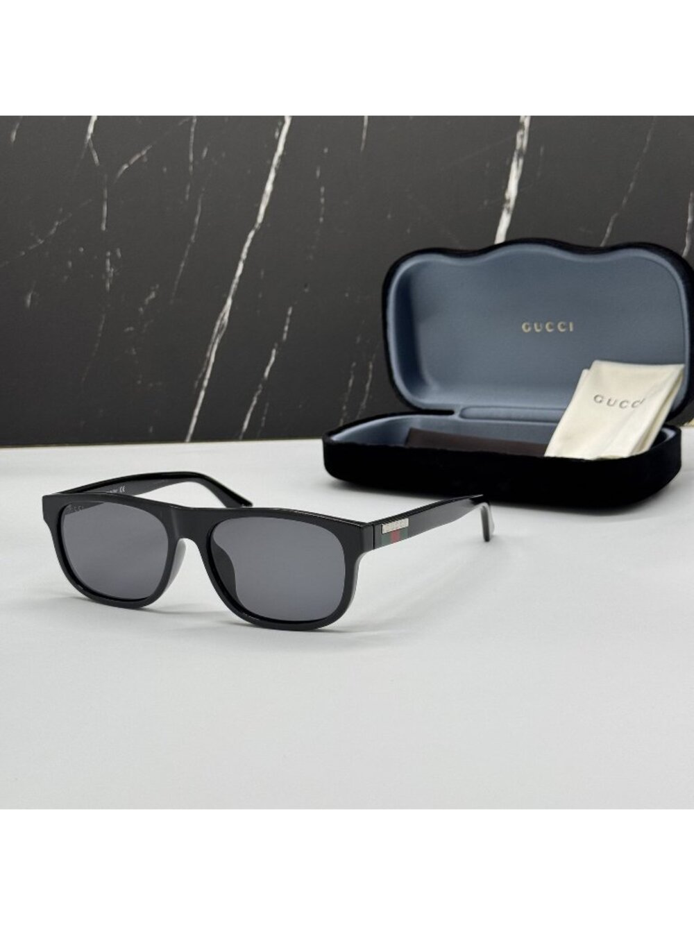 New Gucci GG0770SA 001 Black Gray Square Men Sunglasses